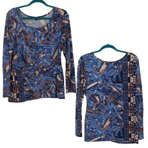 Alberto Makali Abstract Top Womens L Blue Mixed Print Boho Maximalist Artsy‎